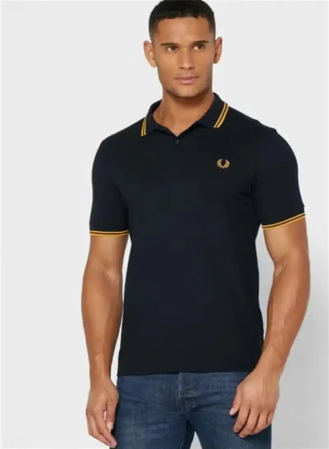 FRED PERRY Men's Classic Fit Twin-Tipped Polo Shirt | 100% Cotton, Embroidered Logo, Machine Washable | Dark Blue/White & White Tipping