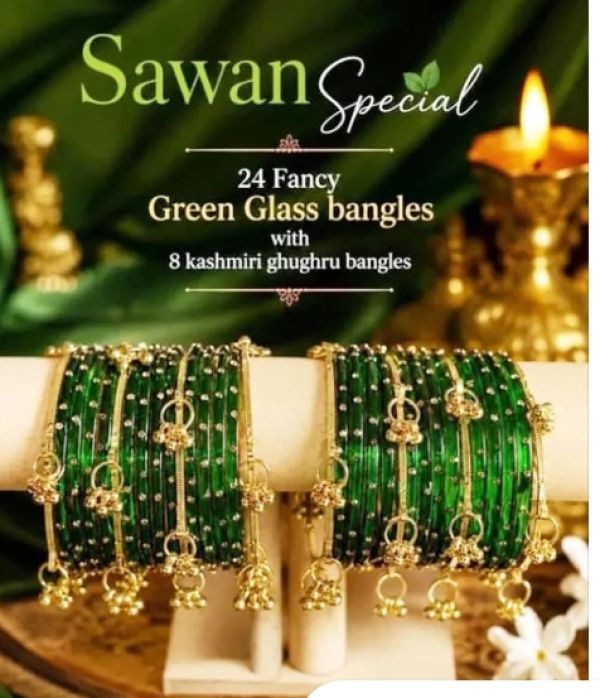 Sawan Special Green Glass Bangle Set – 32 Pcs